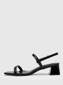 CUCCOO BIZCHIC Women's Fashion Spring And Summer New Square Top PU Surface Strap. Foot Strap. Back Strap Sandals. Medium High Heel Painted Coarse Heel Roma - Black - View 4
