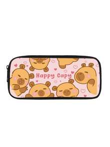 1PC 600D Polyester Large Capacity Pencil Case Cute Capybara Heart Pattern Print Zipper Closure Stationery Storage Pouch Multi‑Functional Pen Bag For Student Office Travel Daily Use - Multicolor - View 3