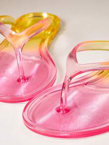 SHEIN VACAZURE 夏季女款平底時尚透明果凍克羅格拖鞋 夾腳涼鞋 沙灘鞋 海灘鞋 一腳蹬 防滑 - 粉拼黃 - 查看 9