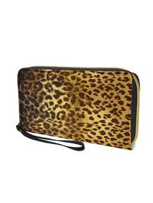 1PC PU Leather Long Zipper Wallet With Wrist Strap Multi Card Slots Large Capacity Classic Leopard Print Texture Clutch Purse Portable Phone Money Card Organizer For Daily Travel Casual Use Unisex Fashion Accessory - Multicolor - View 5