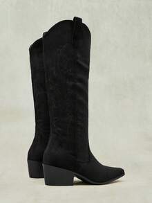 Styleloop Outdoor Women's Square Toe Molding Bottom Embroidery Thread Decoration Fashionable Simple And Comfortable Party Nightclub With Boots - Fleece, black - View 3