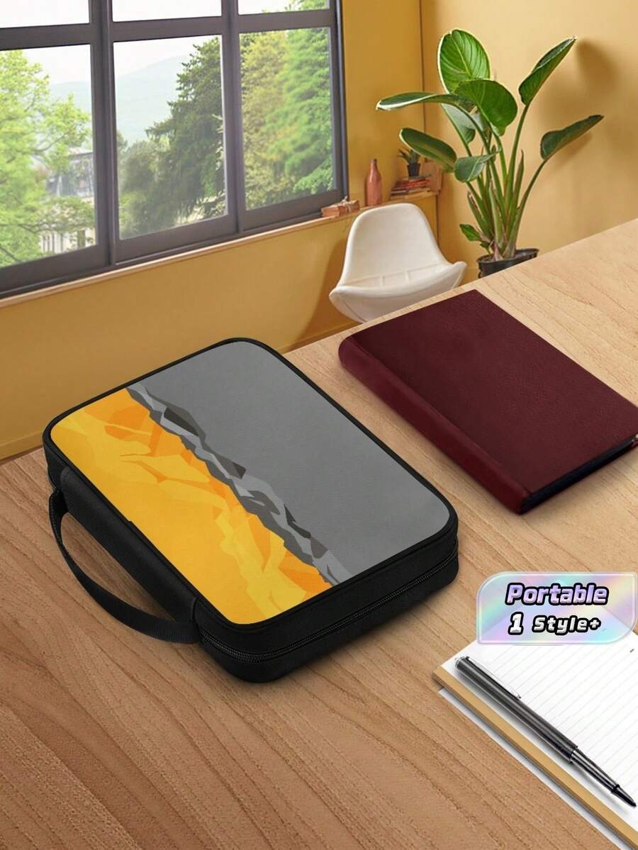 1PC Lightweight Polyester Book Carrying Case With Sturdy Top Handle Two Way Zipper Abstract Mountain Landscape Print Portable Book Storage Protective Cover Bag For Travel Outdoor Camping Weekend Trip Daily Book Organizer - Multicolor - View 1