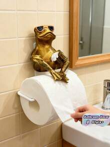 1PC Resin Hand Painted Wall Mounted Gold Frog Fashion Glasses Beer Toilet Paper Holder For Bathroom Kitchen Novelty Animal Decor Funny Gift Ornament Home Decor Accessory - Multicolor - View 1