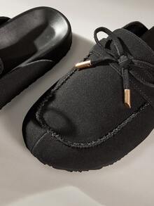 Solecia Bow Metal Bag Head Decoration Simple Retro Half Drag Single Shoes Shopping Daily Wear - Black - View 4