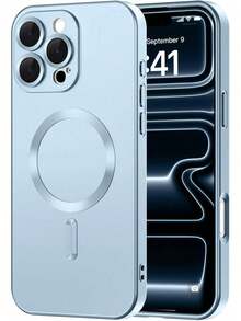 Teckwe 手機殼－新款奢華磨砂半透明磁吸手機殼，相容 iPhone 18 17 16 15 14 13 12 11 Pro Max Air，附防震框架與相機保護蓋，磨砂金屬質感，金屬漆耐磨，鏡頭保護軟框防震保護殼 - 淺藍色 - 查看 9