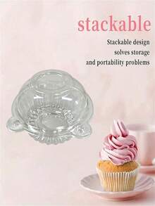Kotak Plastik Bening dengan Tutup untuk Cupcake - Sempurna untuk Menyimpan Kue Kering, Krim dan Sandwich, Ideal untuk Pesta dan Dekorasi Ulang Tahun - Putih - View 4