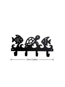 1PC Black Iron Wall Mounted Hook Rack Coastal Nautical Sea Turtle Fish Ocean Wave Pattern Decorative Towel Key Coat Hanger Organizer For Bathroom Entryway Door Back Home Storage Housewarming Gift Beach Style Wall Decor - View 2