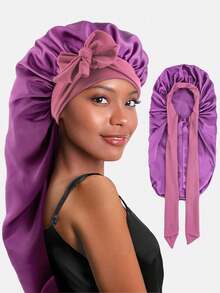 Dealstrict 1pc Women's Satin Sleep Cap, Soft Elastic Band, Silk Sleep Cap, Satin Sleep Cap Sleep Bonnet, Anti-Frizz - A - View 6