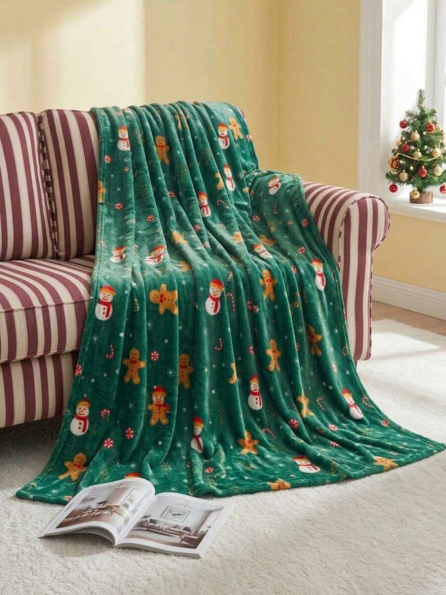 Joivida Christmas Green Throw Blanket, Ultra Soft Plush Flannel Holiday Blanket With Cute Snowman Snowflake Print, Festive Winter Decor Gift - Green - View 1