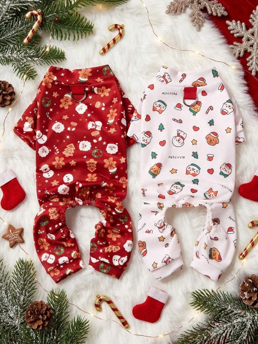 PETSIN 1pc Universal Pet Clothing For Cats And Dogs, Fully Printed With Christmas-Themed Designs - Full-Body Coveralls For Pets, Suitable For Small Dogs At Christmas Parties Or Daily Home Wear, Can Be Layered With Coats For Warmth - Multicolor - View 1