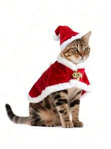 PETSIN 1SET Christmas Pet Costume Set, Hat & Cape Cloak, Festive Dress‑Up Outfit For Cats & Dogs - Red - View 8