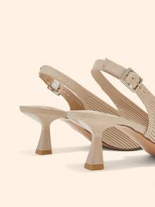 CUCCOO BASICS Women's Fashion Elegant Pointed Toe V-Cut Plain/Striped Fabric Slingback High Heel Pumps Fall Shoes - Apricot 1 - View 5