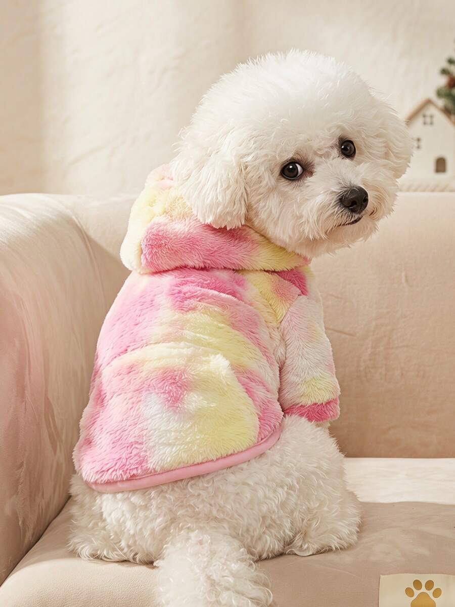 PETSIN 1pc Tie-Dye Pink Fleece Warm Zip-Up Pet Coat For Cats & Dogs - Multicolor - View 1