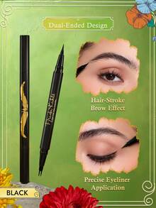 Frida Kahlo X SHEIN 1PC Black Dual-Tip Liquid Eyebrow Pencil, One-Stroke Shaping, Quick-Drying Waterproof, Smudge-Resistant, Eyebrow Pencil + Eyeliner - Black - View 2