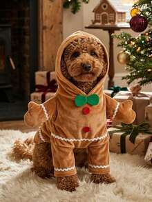 PETSIN 1PC New Christmas Gingerbread Man Standing Pet Costume, Cute Dress‑Up Outfit For Cats & Dogs - coffee color - View 3