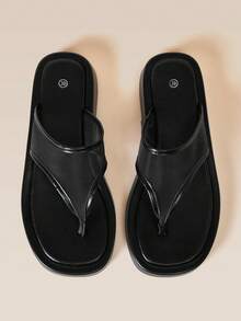 HighSole Minimalist Mesh Splicing Design Toe Thick Sole Cool Slippers Casual Shoes Dating Vacation Wear - Black - View 1