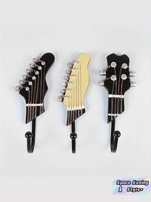 3 PCS Space Saving Creative Decorative Guitar Shaped Wall Hook Hanger For Living Room Bedroom Kitchen Home Decor Organizer Sturdy Hanging Rack For Keys Bags Hats Perfect Birthday Gift Housewarming Wedding Anniversary Christmas Holiday - View 1