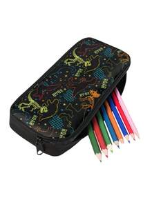 1PC 600D Polyester Large Capacity Pencil Case Cool Dinosaur Skeleton Fossil Print Zipper Closure Stationery Storage Pouch Multi‑Functional Pen Bag For Student Office Travel Daily Use - Multicolor - View 4