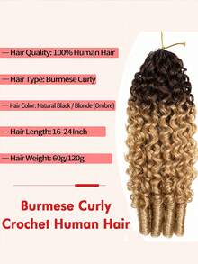 Boho Braids Burmese Curly Feather Crochet Human Hair Extension Unprocessed Human Hair Pre-Separated 60g 4/27 Color For Women 18 Inch - S4/27 - View 3