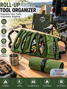 1pc Heavy-Duty Roll-Up Tool Bag - Oxford Fabric Organizer, Suitable For Mechanics, Electricians, Carpenters, Etc. -, Portable, Stylish Industrial Gear With Multiple Compartments, Tool Storage Organizer - Multicolor - View 3