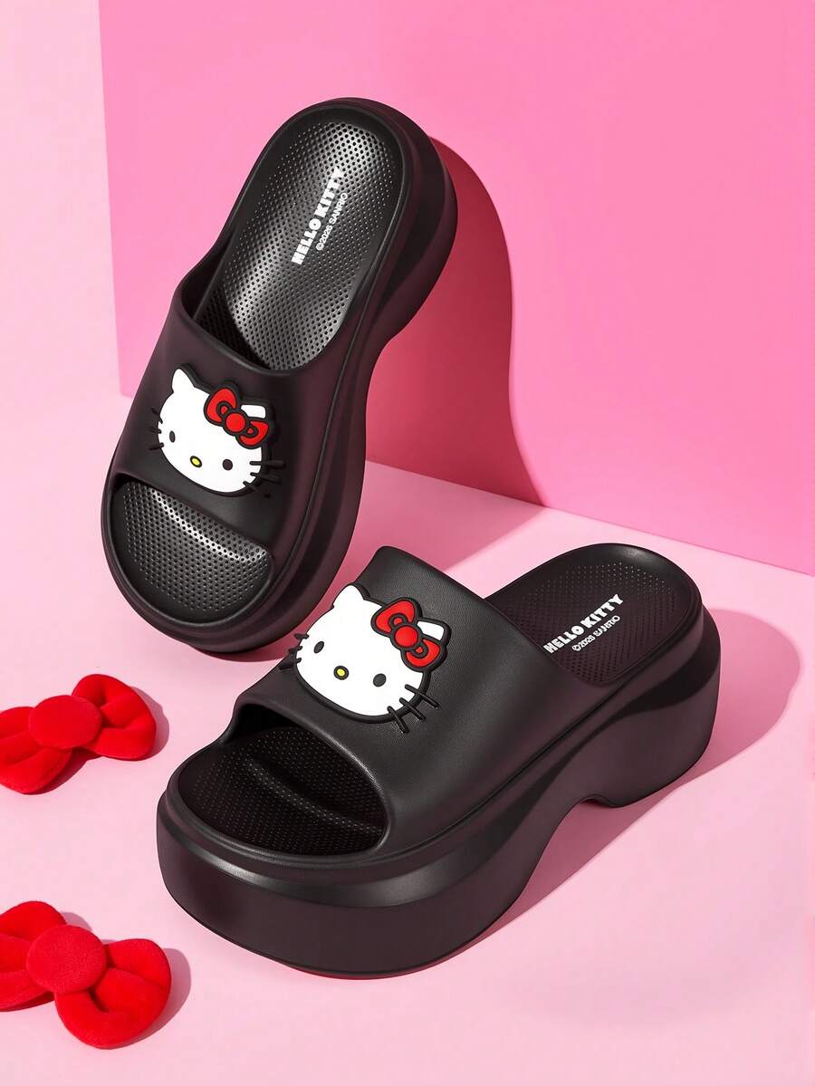 HELLO KITTY AND FRIENDS | SHEIN Cartoon Slippers, EVA Lightweight Material, Toe Protection, Breathable And Quick-Drying, Soft And Comfortable, Suitable For Various Occasions - Black - View 1