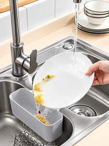 1pc Kitchen Sink Drain Basket, Sink Hanger,Multi-Functional Card Slot Kitchen Sink Strainer, Food And Vegetable Wash And Drain Basket Christmas For Holiday Gift Giving, Kitchen - Grey - View 8
