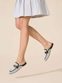 CUCCOO BASICS Breathable Closed Toe Female 2026 Summer Black And White Striped Metal Buckle Flat Bottom Slouchy Mules Wear Commuter Shoes Fall Shoes - Black and White - View 7