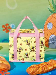 SpongeBob SquarePants | SHEIN 可愛卡通食物印花手提保溫午餐袋，大容量拉鍊手提袋，適合日常餐點攜帶、露營與辦公室使用 - 彩色 - 查看 3