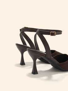 CUCCOO BASICS Fashion Brown Knitted Fabric Ankle Strap Pointed Stiletto Women's Shoes Comfortable Commuting Office Vacation Go Out Essential Fall Shoes - Coffee Brown 1 - View 7