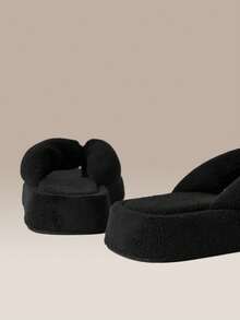 HighSole Furry Toe-Claw Flip Flop Design Thick Sole Warm Comfortable Casual Thermal Slippers For Home And Daily Wear - Black - View 3