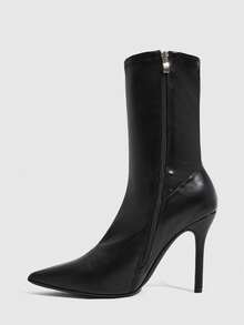 Daringsoles Versatile Skinny Pointed Heel Elastic Medium Boots Fall Boots - Black - View 4