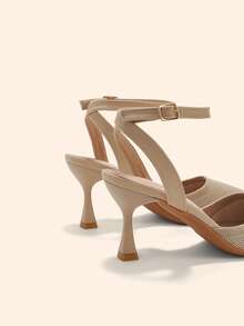 CUCCOO BASICS Fashion Apricot Knitted Fabric Ankle Strap Pointed Stiletto Women's Shoes Comfortable Commute Office Vacation Go Out Essential Women Fall Shoes - Apricot 1 - View 6