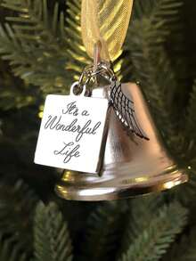 1PC Christmas Tree Hanging Ornament Wing Bell Shape Shiny Gold Silver Decor For Holiday Party Home Festive Decoration Indoor Outdoor Hanging Pendant Gift - A - View 4