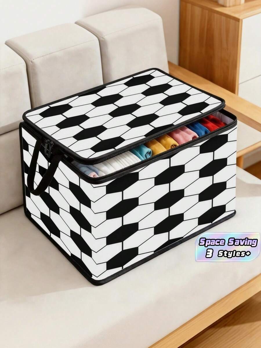 1PC Large Capacity Non Woven Fabric Football Pattern Storage Box Organizer Foldable Durable Dustproof Moisture Proof For Home Bedroom Wardrobe Clothes Books Cosmetics Daily Use Birthday Christmas New Year Gift For Men Women Football Fans - Multicolor - View 1