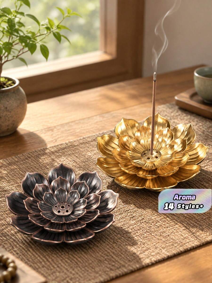 1pc Vintage Lotus Incense Burner/Holder, Elegant And Compact Design, Suitable For Living Room, Bedroom, And Tea Table - Gold - View 1