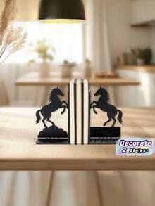 2/4PCS Metal Iron Rustproof Sturdy Creative Rearing Horse Silhouette Cutout Bookend Bookshelf Organizer For Desktop Home Office Desk Study Room Decorative Gift - View 1
