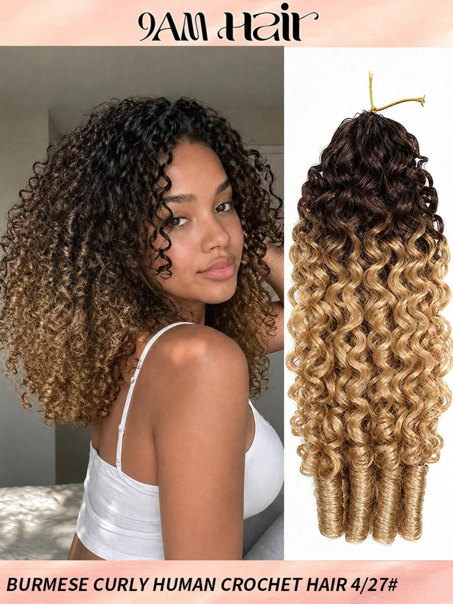 Boho Braids Burmese Curly Feather Crochet Human Hair Extension Unprocessed Human Hair Pre-Separated 60g 4/27 Color For Women 18 Inch - S4/27 - View 1