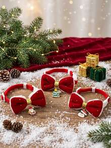 PETSIN 1PC Christmas Cartoon Pet Collar, Silent Plush Bowknot Necklace, Cute Red Decor Accessory For Cats & Dogs - Multicolor - View 2