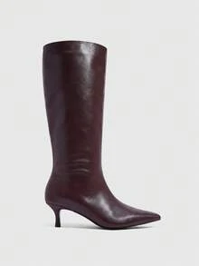 Daringsoles 女款尖頭貓耳高筒靴，秋冬新款軟皮薄款膝下低跟靴 2026 秋冬新款尖頭貓耳高筒靴 - 咖啡棕 - 查看 1