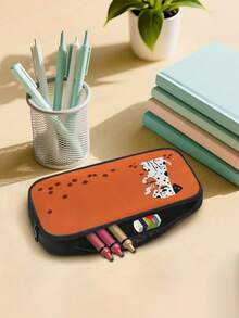 1PC 600D Polyester Large Capacity Pencil Case Cute Dalmatian Dog Coffee Bean Print Zipper Closure Stationery Storage Pouch Multi‑Functional Pen Bag For Student Office Travel Daily Use - Multicolor - View 2