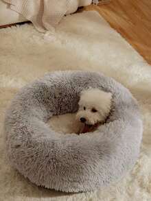 Round Donut Fluffy Pet Bed, Soft Warm Calming Cushion For Small Medium Large Dogs Cats, Non-Slip Machine Washable Cozy Nest, Multi-Color Plush Sleeping Mat For Indoor Home Crate Sofa Floor, All-Season Deep Sleep Pet Supplies Gift For Puppy Kitten - Grey - View 16