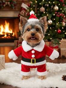 PETSIN 1set Santa Claus Costume, Santa Hat, Cat Winter Clothes, Dog Standing On Two Feet Clothes, Christmas Decorations - Red and White - View 2