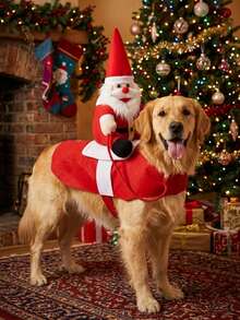 PETSIN 1PC Large Dog Clothes, Cat Pet Supplies, Riding Gear, Santa Suit, Dog Costumes, Funny Cat Outfits, Halloween Transformation Costumes - Red - View 1