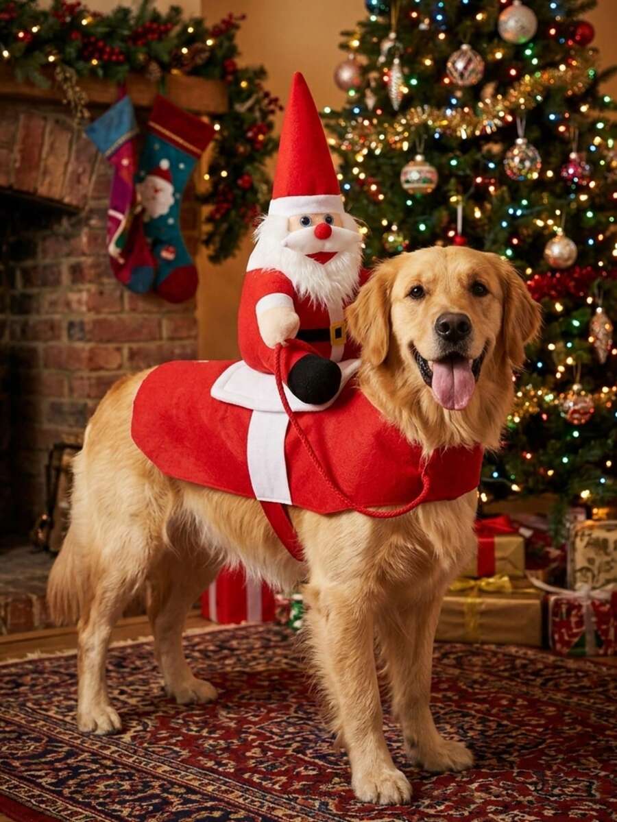 PETSIN 1PC Large Dog Clothes, Cat Pet Supplies, Riding Gear, Santa Suit, Dog Costumes, Funny Cat Outfits, Halloween Transformation Costumes - Red - View 1