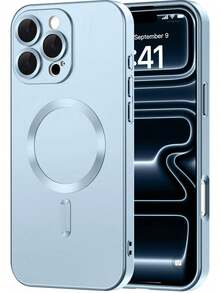 Teckwe 手機殼－新款奢華磨砂半透明磁吸手機殼，相容 iPhone 18 17 16 15 14 13 12 11 Pro Max Air，附防震框架與相機保護蓋，磨砂金屬質感，金屬漆耐磨，鏡頭保護軟框防震保護殼 - 淺藍色 - 查看 24