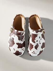 Solecia Cow Pattern Adjustable Metal Buckle Flats, Casual Slouchy Commuting Sandals - Cow color 3 - View 6