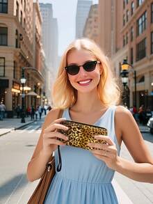 1PC PU Leather Long Zipper Wallet With Wrist Strap Multi Card Slots Large Capacity Classic Leopard Print Texture Clutch Purse Portable Phone Money Card Organizer For Daily Travel Casual Use Unisex Fashion Accessory - Multicolor - View 2