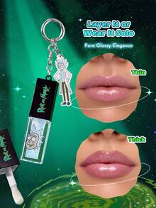 Rick and Morty X SHEIN 1件裝 藍色 Rick 亮澤珍珠唇蜜，絲滑保濕唇釉，可疊擦或單獨使用，打造玻璃般亮澤唇妝 - 清透冰藍色 - 查看 2