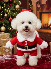 PETSIN 1set Santa Claus Costume, Santa Hat, Cat Winter Clothes, Dog Standing On Two Feet Clothes, Christmas Decorations - Red and White - View 1