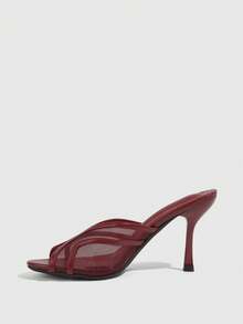 CUCCOO SZL Women's Open-Toed High-Heeled Mules, Mesh Cross-Lace, Slip-On Party Sandals - Burgundy - View 4
